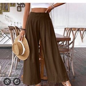 Palazzo Pant Chocolate Brown Jersey Knit Mid Rise Wide Leg Pant Flowy Boho